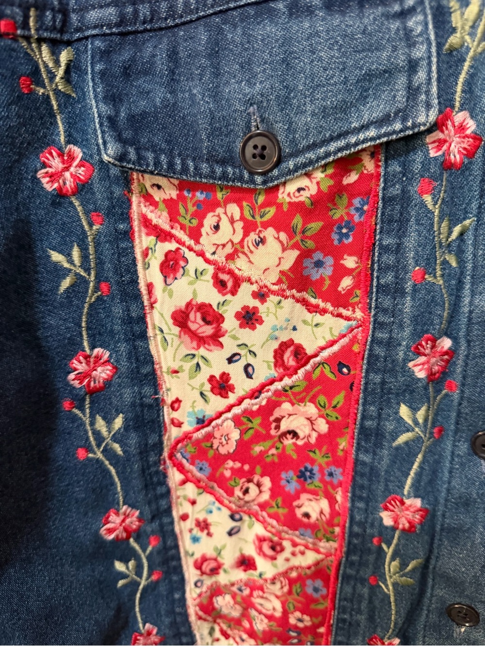 Vintage Tantrums Floral Patchwork Embroidery Denim Cottagecore Jacket Sz L - Picture 5 of 12